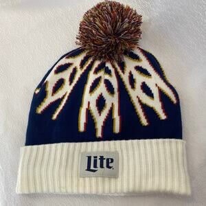 Miller Lite Pom Beanie Cap Navy Whity Red interior One Size